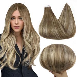 Full Shine Tape in Hair Extensions Human Hair Short 12Inch Blonde Adhesive Tape in Extensions Color 6 Fading to 6 Brown and 60 Platinum Blonde 30G 20Pcs Remy Seamless Tape in Balayage Hair Extensions 
