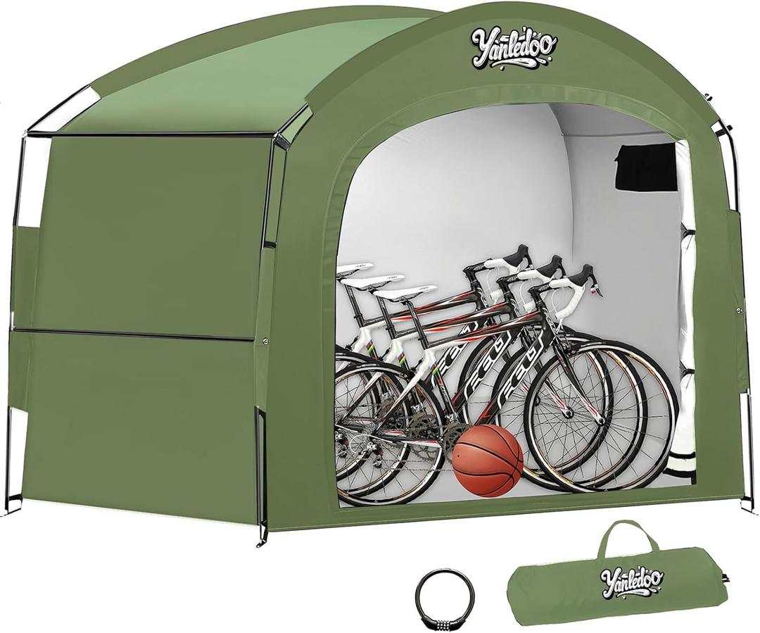 Waterproof Portable Bike Storage Tent with Extended Width for 3-5 Bikes, Clips Easy Setup Outdoor Bike Tent, Bicycle Shelter for Motorcycle, Garden Tools, Lawn Mower, XXL Bike Shed, Green