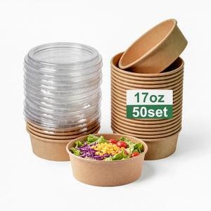 PakTalk 50 Pack Disposable Salad Bowls with Lids, 17oz Round Microwave-Safe Meal Prep Containers for Food Storage, BPA-Free Leakproof Heavy Duty Paper Bowls, Perfect for Parties, Picnics, Takeout