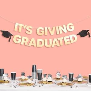 xo, Fetti It's Giving Graduated Banner - Gold Foil | 6 Ft. | Graduation Decorations, Grad Cap Sign, College Ceremony Sign, High School Party Photoshoot Backdrop