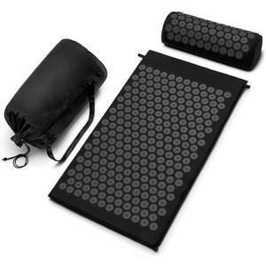 Sivan Health and Fitness Acupressure Mat and Pillow Set - Grounding Mat for Stress, Back & Neck Pain - Acupuncture Point Massage Mat for Muscle Relaxation, Sciatica, & Meditation - Includes Carry Bag (Large, Black/Black)