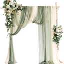Ling's moment Wedding Arch Flowers with Sheer Drapes Kit - Artificial Spring Green Rose Floral Arrangements for Ceremony Backdrop, Arbor Decor, 5-Piece Set (2 Flower Stems + 3 Hanging Drapes) (Grn-emerald & Tawny Beige)