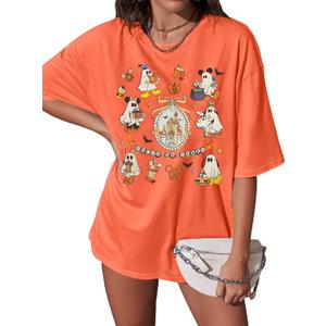 Women Graphic Shirts Magical T Shirt Vacation Holiday Short Sleeve Top Graphic (Orange, XL)