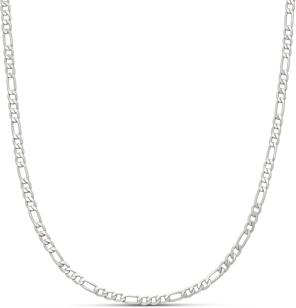 Amazon Essentials 14k Gold or Sterling Silver Plated Figaro Chain 16",  Silver