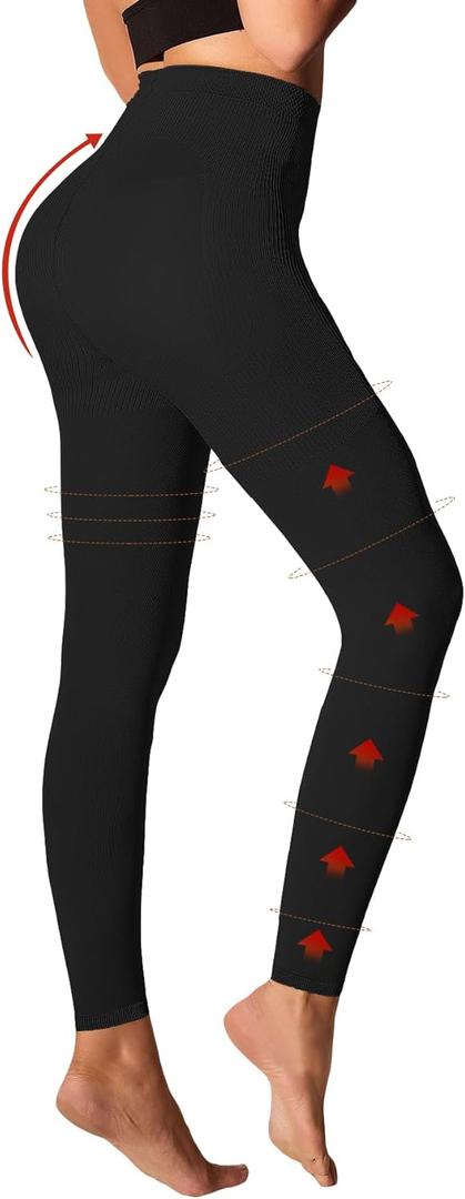 Medical Compression Pantyhose for Women 8-15mmHg, Graduated Support Footless Compression Tight, High Waist Circulation Compression Leggings, Comfort All Days, for Varicose Veins, Leg Pain (Black, XL)