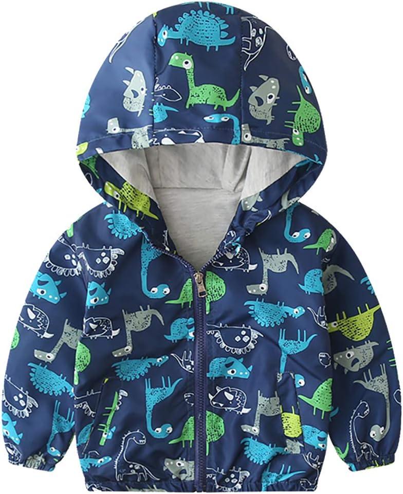 FYMNSI Toddler Baby Boys Girls Hooded Jacket Windbreaker Lightweight Dinosaur Print Coat Autumn Long Sleeve Windproof Outwear (2-3T)