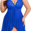 Avidlove Plus Size Lingerie for Women Sexy Lingerie Dress Lace Babydoll Lingerie V-Neck Open Front Strap Nightdress (XX-Large, Blue)
