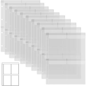 10 Sheet Binder Pockets Inserts with Four pockets A4 Size 4 Hole Binder Folder for Dies and Stamps Storage,Waterproof PVC Clear Bags Protectors for Cutting Dies Stencil Album Stamp Crafts Storage