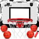 Indoor Mini Basketball Hoop Set Gift for Kids Adults, Upgrade Over Door Hoop with 4 Rubber 6" Balls, Wall Mount Hoop for Bedroom Yard, Christmas Stocking Stuffer Gift for Boys Teen (Black)