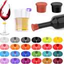 26Pcs Wine Glass Charms Tags with Bottle Stopper, Silicone Wine Glass Drink Markers for Bar Party Martinis Cocktail Champagne Stem Glasses