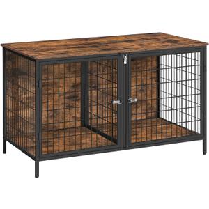 Dog Crate Furniture for 2 Dogs, 43.3" Dog Kennel with Removable Divider, Heavy Sturdy Dog Furniture Style Double Cage for Small Medium Dog, Indoor Pet House End Table, Rustic Brown DCHR1201