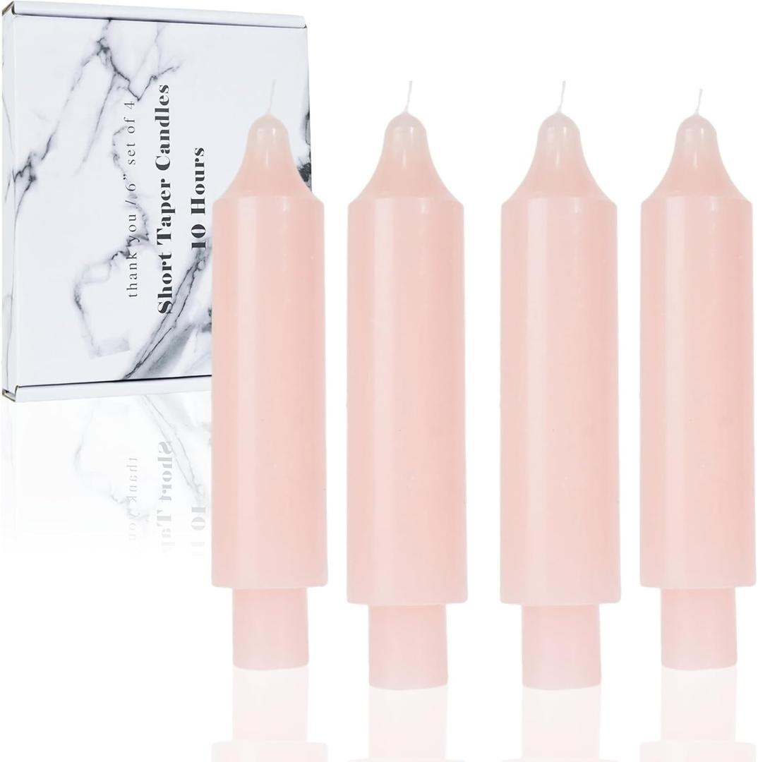 Light Pink Short Taper Candles 6 inch Candle Sticks Unscented Dinner Candle Dripless for Home Decor,Set of 4