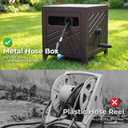 Garden Hose Reel Hideaway, Heavy Duty Metal Hose Reel Box for 125FT x 5/8" Hose, Steel Hose Storage Reel with Manual Crank Handle, Hose Guide System, Leak-Proof Aluminum Fittings, Stable 4-Leg Base