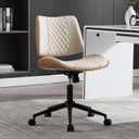 Home Office Chair No Arms with Wheels, Adjustable Height Small Desk Chair, PU Leather Mid Back 360 Swivel Computer Chair, Armless Modern Walnut Chair for Office, Reading Meeting Room(Beige) (MCM Style)