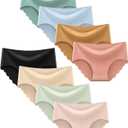 Boboking Teen Girls Seamless Underwear Tagless Panties Full Coverage Pack of 8 (13-14 Years, Black, Green, Yellow, Light Pink, Orange)