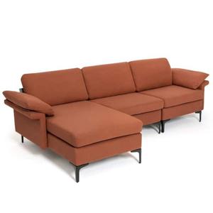 100.5 in. W Square Arm 3-Piece Lint Fabric Modern Modular L-Shaped Sectional Sofa with Reversible 2-USB Ports Red