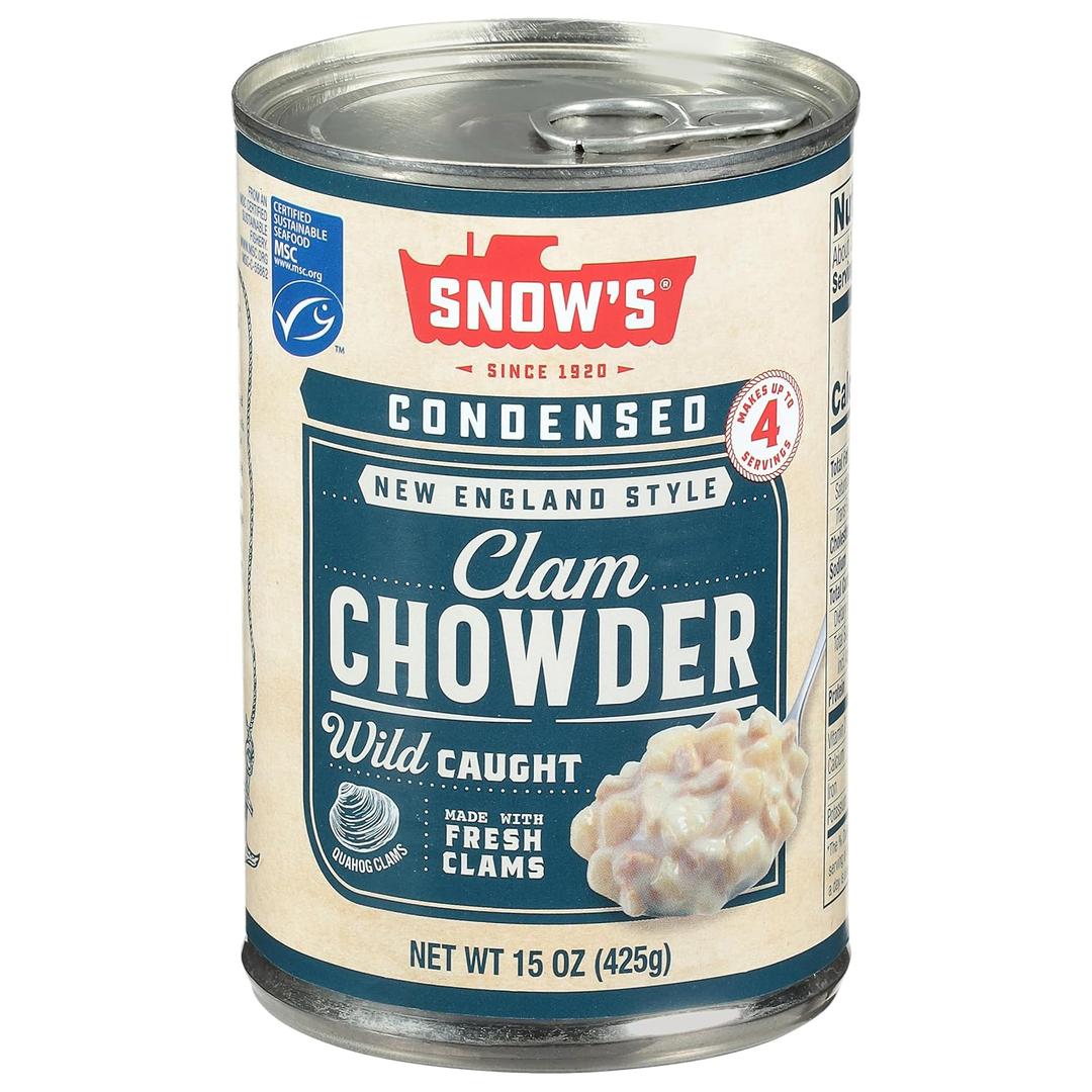 Snow's Condensed New England Clam Chowder, 15 oz Can - 4g Protein per Serving - Authentic New England Style Recipe (EXP 09/20/28)