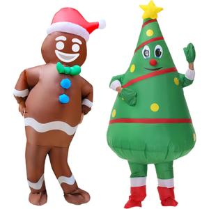 2 Packs Inflatable Christmas Tree and Gingerbread Man Costume Blow-Up Suit Outfit for Adult/Christmas Parade/Halloween