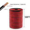 VIABRICO 12Gauge 100FT Electrical Wire Cable 2 Conductors Red Black Cable Hookup LED Lighting Strips Flexible Extension Cord 12AWG Copper Clad Aluminum 12V/24V DC 30.5M