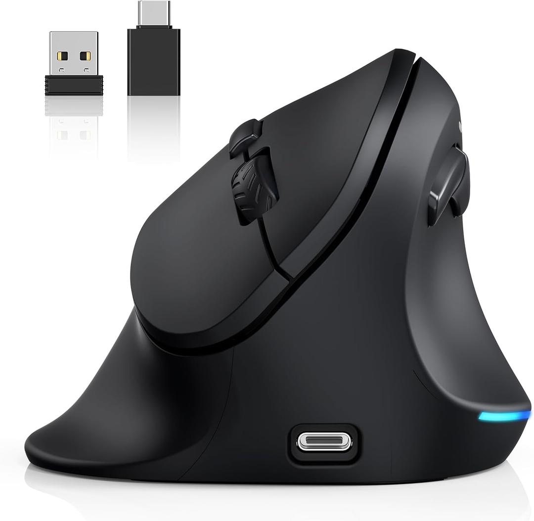AUTLEY Ergonomic Mouse for Large Hands, Rechargeable Vertical Mouse, 2.4GHz Wireless Computer Mouse for Windows/macOS - 6 Buttons, Low Power Warning, 800/1200/1600 DPI, Black