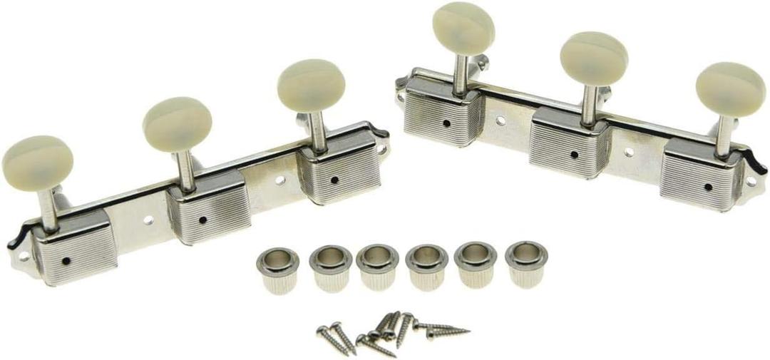 KAISH Nickel w/Aged White 3 per side 3x3 on a Plate Vintage Guitar Tuning Keys Tuners