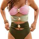 Tainehs Women's One Piece Swimsuits Color Block Tummy Control High Waisted Bathing Suit, XL