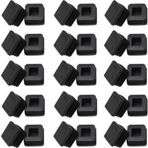 1" Square Tubing End Caps, Plastic Square Plugs 25 mm x 25 mm for Chair Glide Floor Protector Tubing Post End Cap Black (30 Pack)