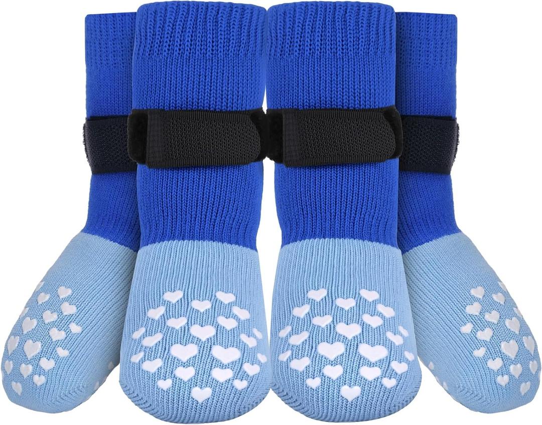 Non-Slip Dog Socks Prevent Licking Paws,Grippy Socks for Senior Dog Walk on Hardwood Floor,Paw Protectors,Blue 2 Pairs,XL