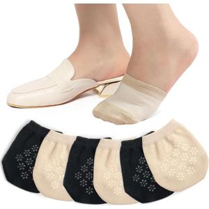 Toes Home Half Toe Socks Womens for Mules, Non Slip No Show 4-8 Pairs (Black)