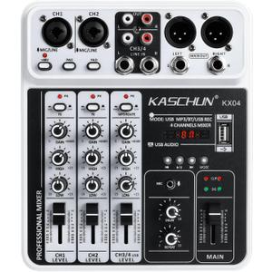 Professional 4-Channel DJ Audio Mixer, Bluetooth Sound Board with USB MP3 Input & 48V Phantom Power for Karaoke, Podcasting, Live Streaming & Home Recording
