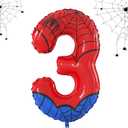 40 Inch Giant Spider Theme Number Foil Balloons - Large Number 3 Balloons for Kids' Birthday Anniversary Party Decorations Supplies (Red)