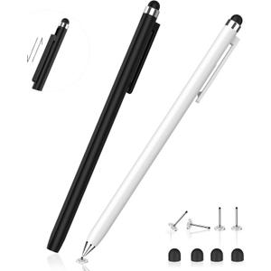 Stylus Pen for Touch Screen(2 Pack) - Mixoo 2-in-1 High Sensitivity Retractable Stylus with Smaller Disc Tip Universal Stylus for iPad iPhone Tablets All Capacitive Touchscreen Devices (Black + White)