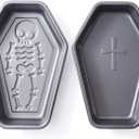 Coffin Cake Pan Set of 2 - Skeleton & Cross Nonstick Carbon Steel Baking Pans, 10 x 6.9 in, Gothic Halloween Coffin-Shaped Cake Pans for Brownies, Loaf Cakes and Party Desserts