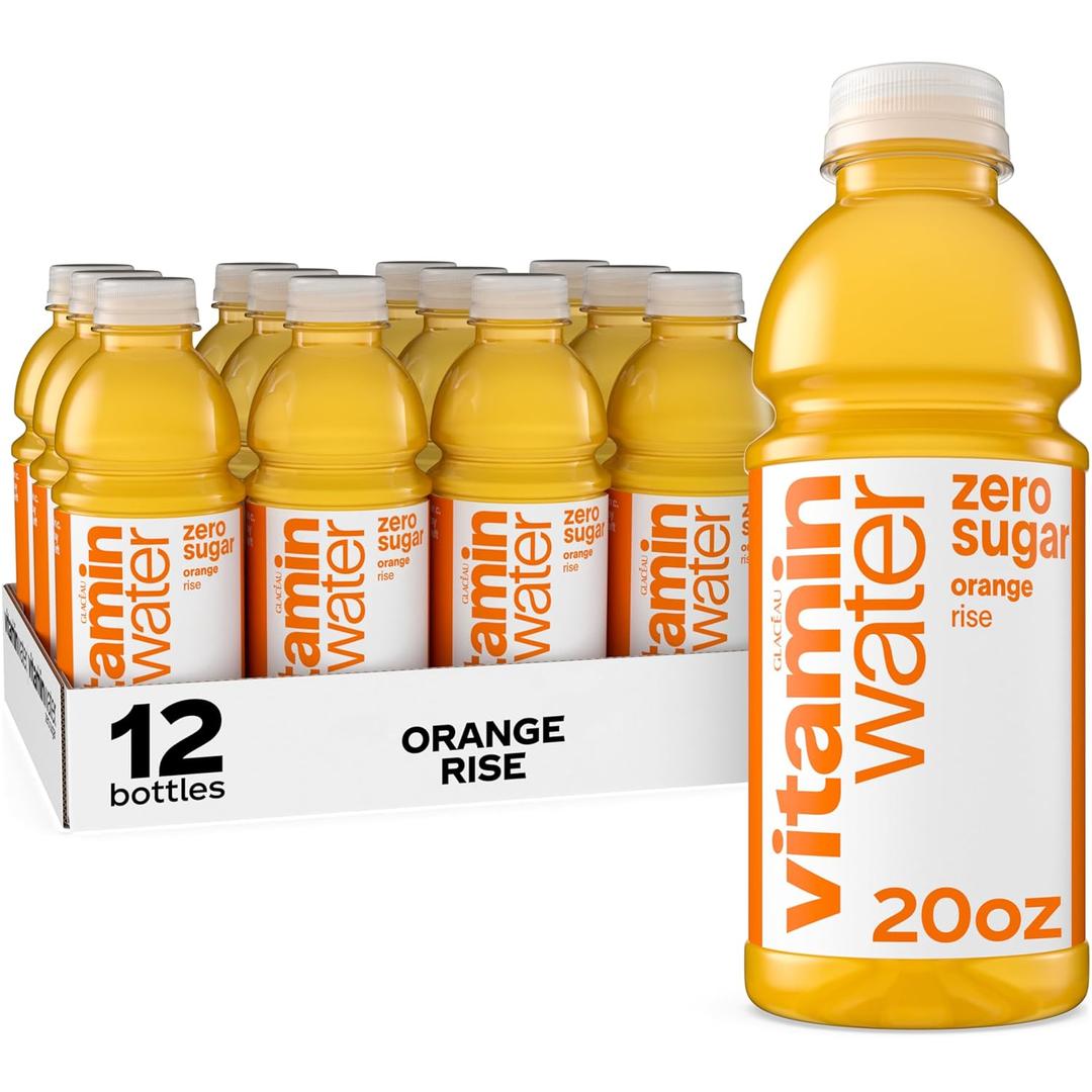 vitaminwater Zero Sugar Rise Orange Nutrient Enhanced Flavored Water Beverage, 20 fl oz Bottles, 12 Pack (EXP 01/05/26)