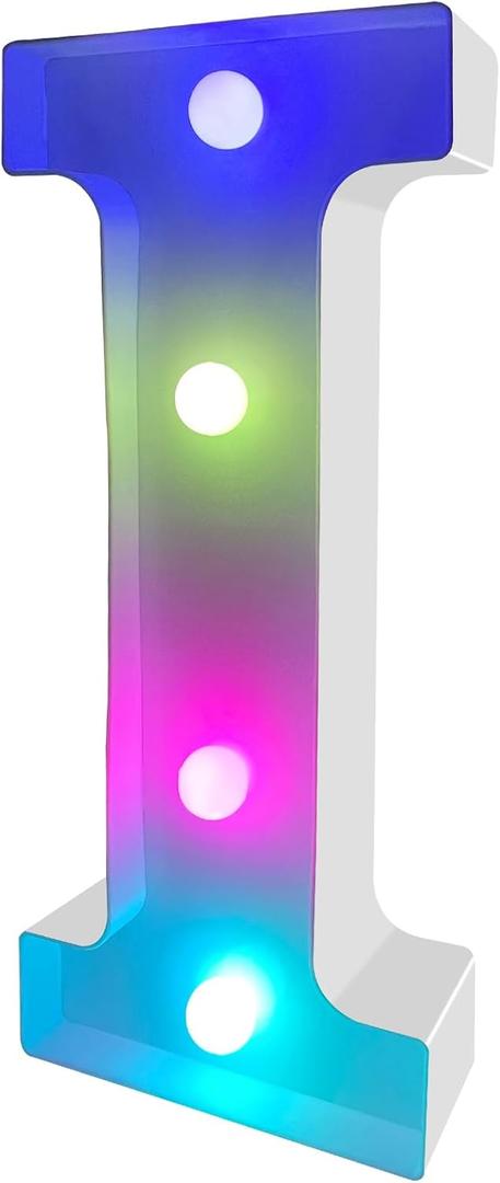 ENSHUI Colorful Light Up Letters Marquee Letter Lights, LED Letters with Lights, Battery Powered Auto Color Changing Lighted Letter Signs for Party, Birthday, Table, Girl's Room, Wall Decoration I