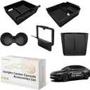 BestEvMod 5PCS Center Console Organizer Compatible with 2026 2025 Tesla New Model Y Juniper Accessories ABS Slide Smoothly Cup Holder Insert Wireless Charger Mat Silicone (Black) 