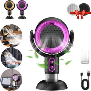 Portable Electric Smoke Away Fan, Rechargeable Air Purifier for Removes Smoke and Odors Smokes Purifier Filters, Smokeaway Fan for Cooking(Purple)