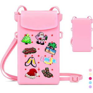 Silicone Crossbody Bag for Women with Magnetic Closure, Adjustable Strap Fits iPhone,Cute Mini Phone Crossbody Bag DIY Charms for Travel,Beach,Stocking Stuffer Gift Pink