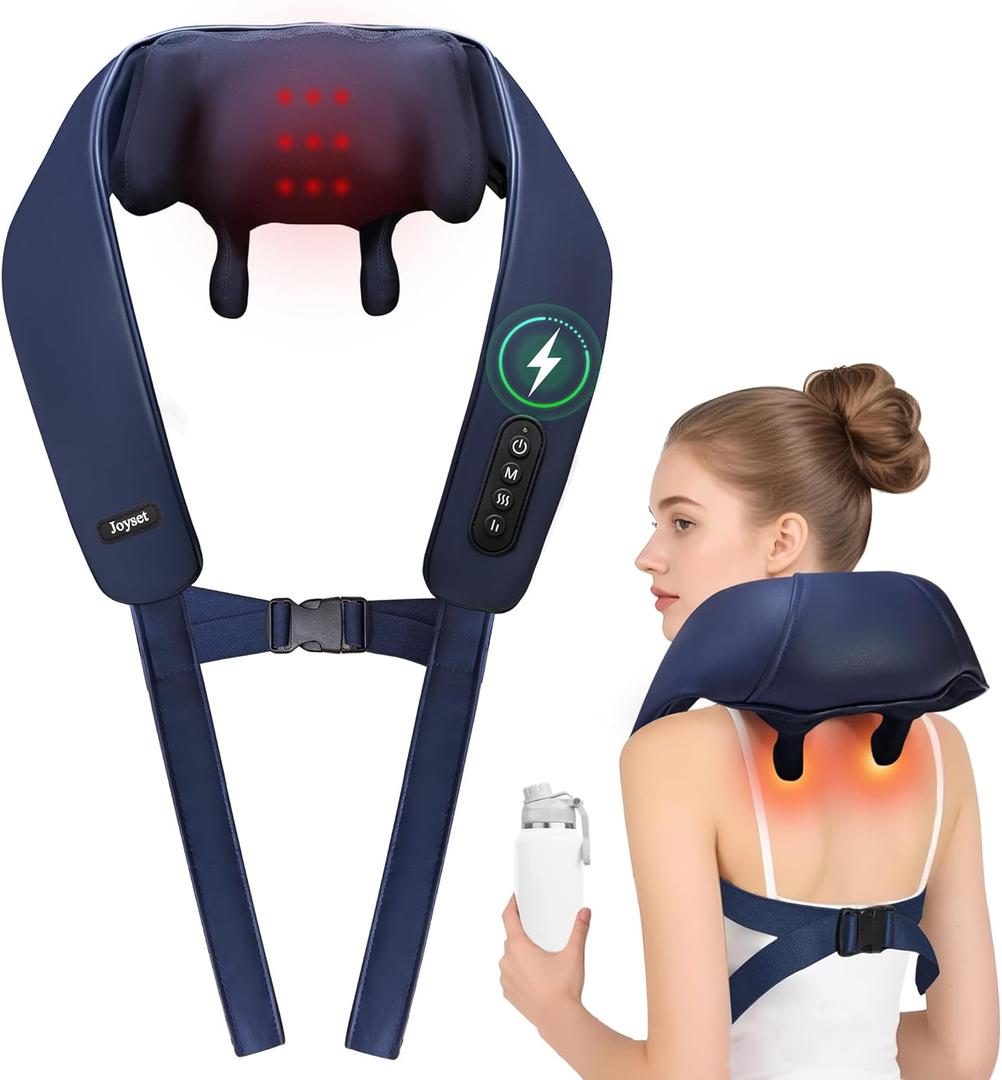 Joyset Cordless Neck Massager with Heat, 6D Deep Kneading Neck Shoulder Massager for Pain Relief, Shiatsu Massager for Shoulder, All Body, 2 Speed Intensities (Blue)