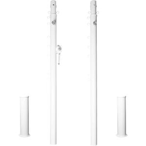 Aoneky Permanent Adjustable Volleyball Post System - Complete Set with 2 Steel Poles & Ground Sleeves, 6 Height Settings for Badminton & Volleyball, Includes Winch for In-Ground Install