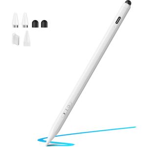Stylus Pen for iPad, iPhone, Android, 2 in 1 Fast Charge Universal Active Stylus Pen for Touchscreen, Fine Tip, High Sensitivity, Magnetic Stylist Pencil for Samsung, Other Android Phones, Tablets (White)