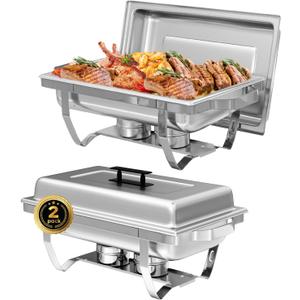 IMACONE Chafing Dish Buffet Set of 2, 8QT Stainless Steel Rectangular Chafers and Buffet Warmer Sets for Catering, with Food & Water Pan, Lid, Foldable Frame, Fuel Holder for Event Party Holiday