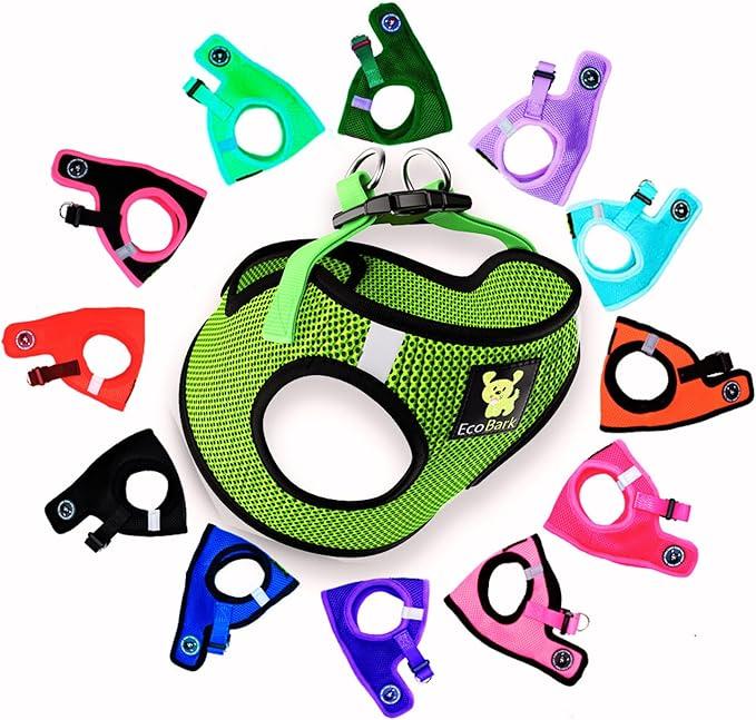 EcoBark Step in Dog Harness  EcoFriendly Teacup Dog Harnesses for XXS, XS, and Small Dogs  Reflective and Adjustable Mini Body Halter Vest Tiny Soft Mesh Toy Breed Harness (Neon Green, XXXS)