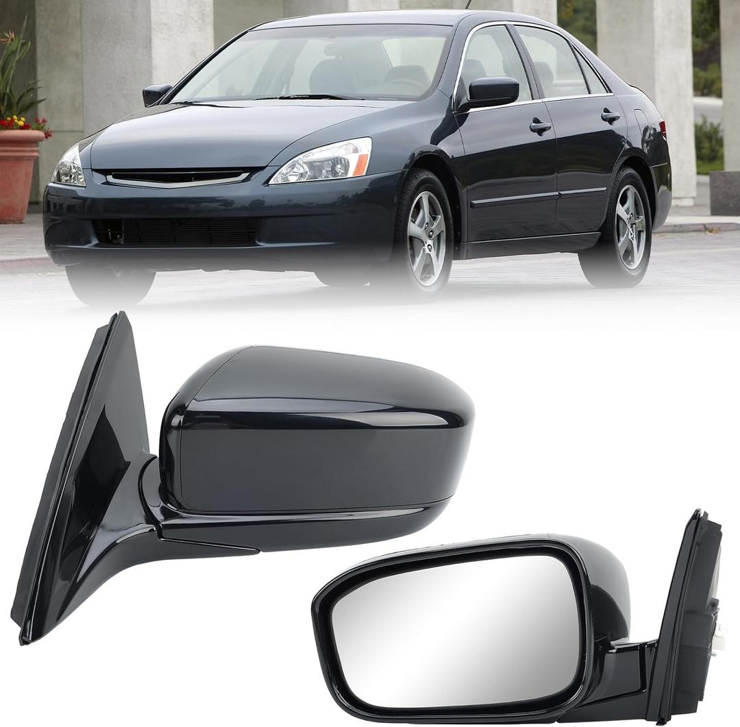 Left Driver Side Mirror Compatible with Honda Accord 2003 2004 2005 2006 2007 Non-Heated Manual Folding Power Glass Door Mirrors Paintable Black Partslink #HO1320152