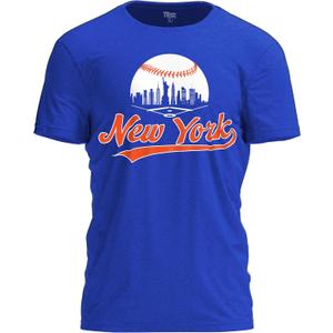 Baseball Shirt Fan Cityscape T-Shirt with Urban Skyline Graphic (Blue)
