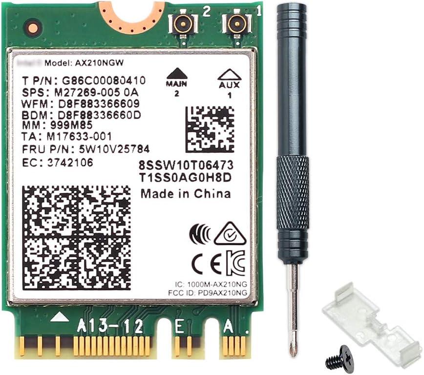 AX210NGW WiFi 6E Card for PC Laptop - Tri-Band 5400Mbps with Bluetooth 5.3 Supports New 6GHz Band, 160MHz Channel, MU-MIMO M.2 2230 Interface for Intel AX210 Windows 10/11 (802.11ax)