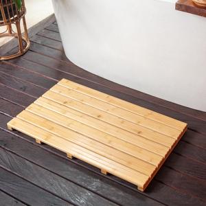 Large Natural Bamboo Bath Mat  Non-Slip Design Sauna Floor Mat, Secure Grip Pads, Water-Resistant Coating, Durable for Indoor/Outdoor Use, Bamboo Decor
