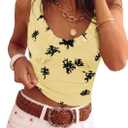 Tankaneo Womens Ruffle Deep V Neck Tank Tops Summer Sexy Floral Print Sleeveless Fitted Shirts Trendy Y2k Going Out Crop Tops (Yellow, M)
