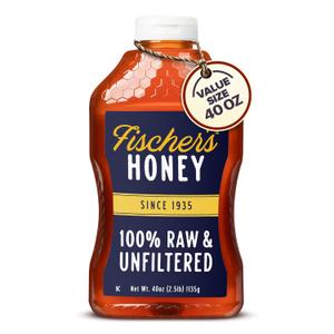 Fischer's 100% Pure, Raw & Unfiltered Honey, 40 oz  All-Natural Sweetener  Rich Flavor Profile, Packed with Nutrients