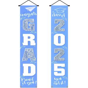 Graduation Decorations Graduation Banner 70x12 Inches Congrats Grad Banner Congrats Grad Class of 2025 with Graduation Caps and Stars Design for School Graduation Party Decor